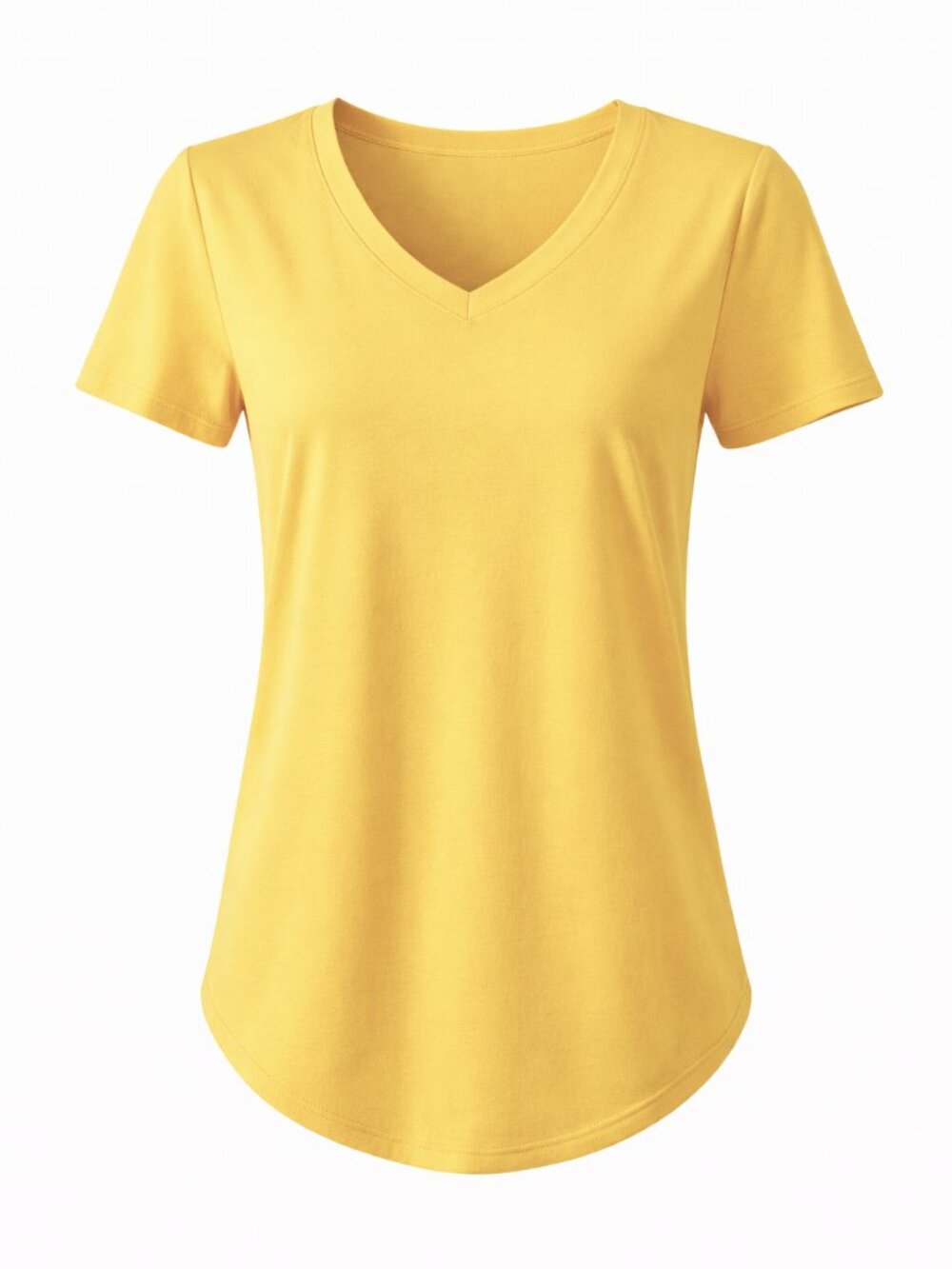 Women's V Neck Short Sleeve Summer T Shirts Curved Hem, YELLOW, Size MEDIUM
